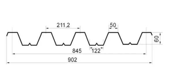 Профнастил оцинкованный НС60 0,9мм 1м